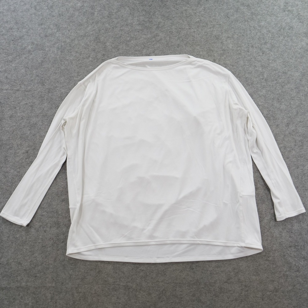 Lululemon Top Womens Medium Oversized White Low V Neck Active Logo Gym Yoga